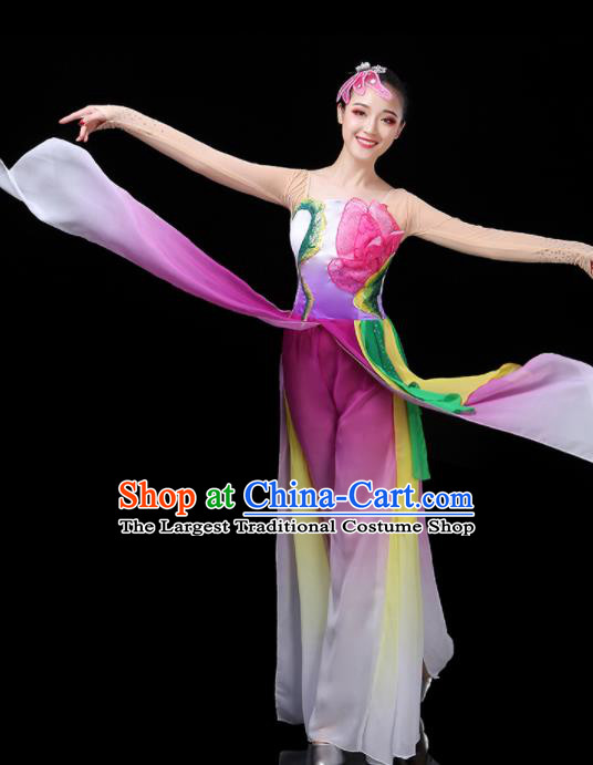 China Lotus Dance Purple Outfits Woman Group Dancewear Classical Dance Clothing Umbrella Dance Garment Costumes