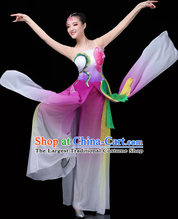 China Lotus Dance Purple Outfits Woman Group Dancewear Classical Dance Clothing Umbrella Dance Garment Costumes