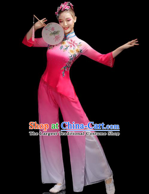 Chinese Women Group Performance Clothing Fan Dance Pink Dress Outfits Folk Dance Costumes Traditional Yangko Dance Apparels