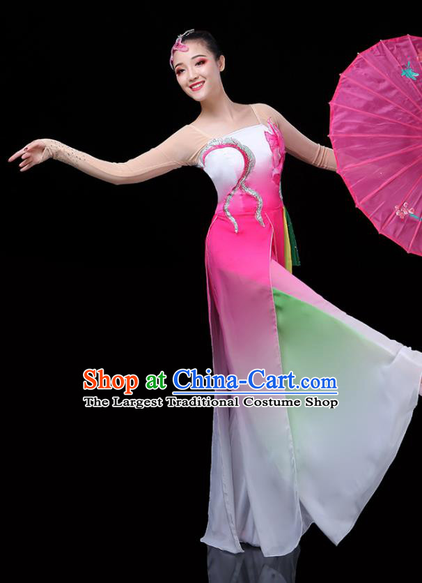 China Umbrella Dance Garment Costumes Lotus Dance Pink Outfits Woman Group Dancewear Classical Dance Clothing