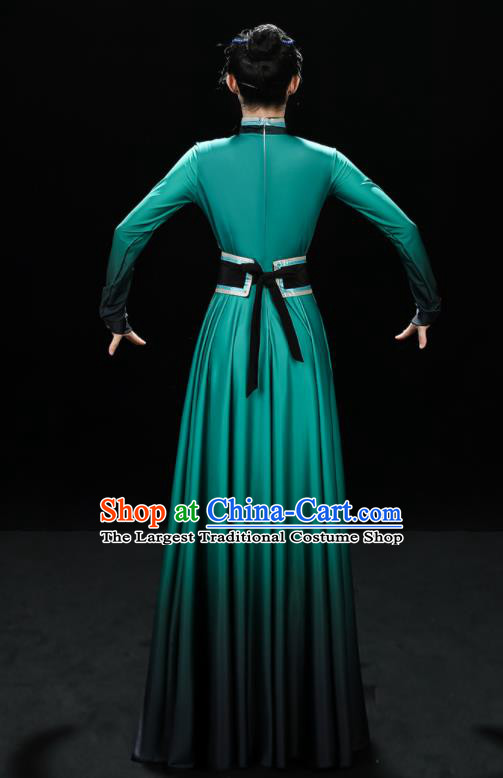 Chinese Mongol Nationality Dance Green Dress Outfits Mongolian Minority Folk Dance Clothing Ethnic Festival Performance Costumes