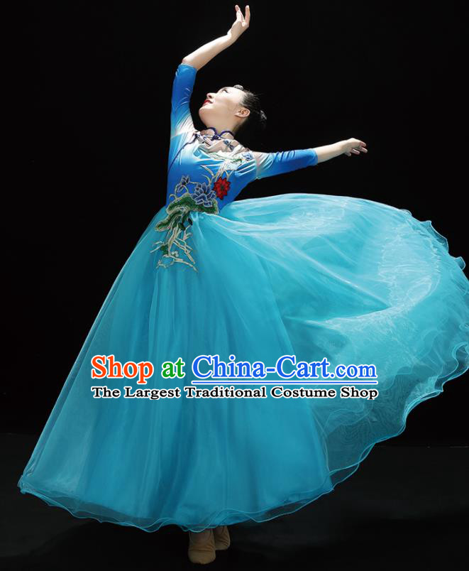 Professional China Spring Festival Gala Opening Dance Blue Dress Stage Performance Costume Women Chorus Garments Modern Dance Clothing