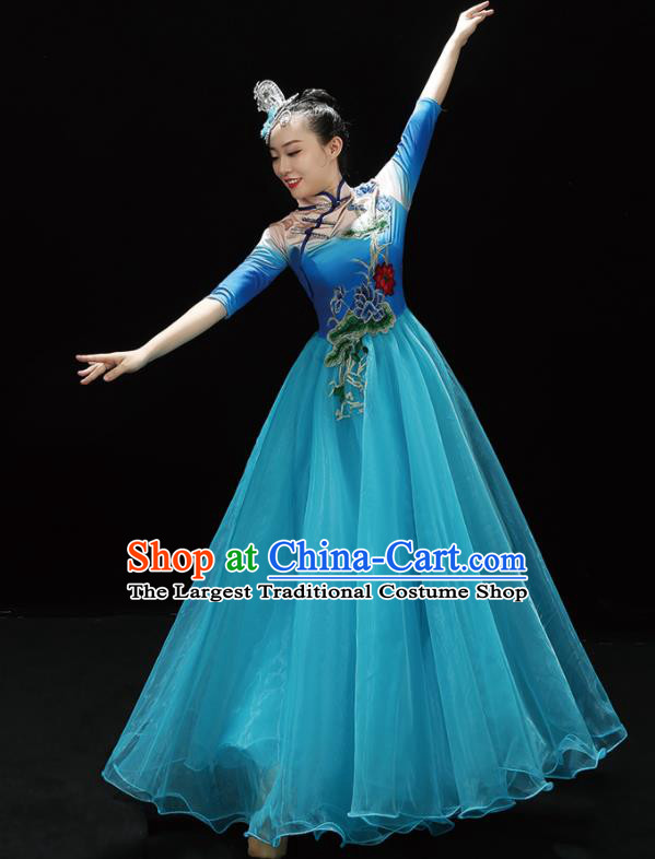 Professional China Spring Festival Gala Opening Dance Blue Dress Stage Performance Costume Women Chorus Garments Modern Dance Clothing