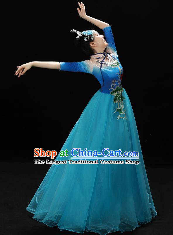 Professional China Spring Festival Gala Opening Dance Blue Dress Stage Performance Costume Women Chorus Garments Modern Dance Clothing