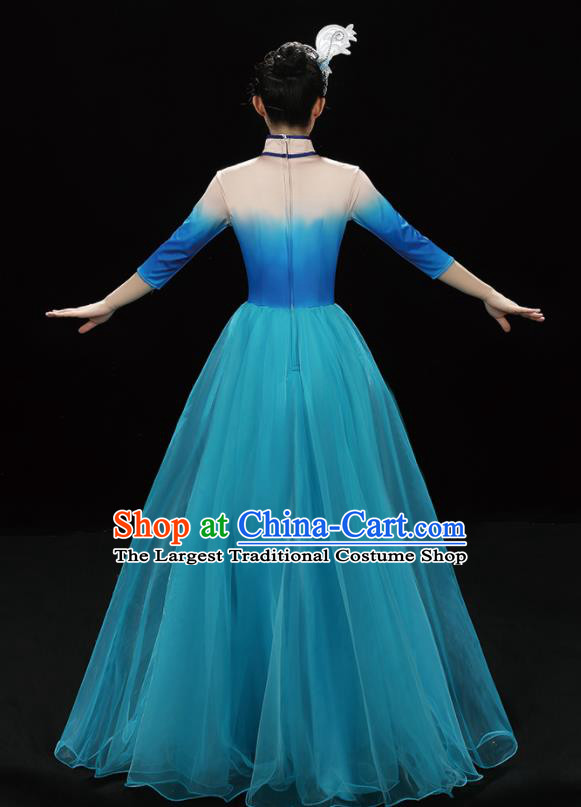 Professional China Spring Festival Gala Opening Dance Blue Dress Stage Performance Costume Women Chorus Garments Modern Dance Clothing