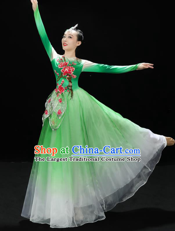 Professional China Modern Dance Clothing Spring Festival Gala Opening Dance Green Dress Stage Performance Costume Women Chorus Garments