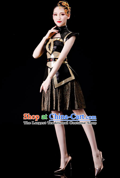 Professional China Women Jazz Dance Garments Modern Dance Clothing Spring Festival Gala Opening Dance Black Dress Stage Performance Costume