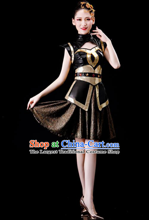 Professional China Women Jazz Dance Garments Modern Dance Clothing Spring Festival Gala Opening Dance Black Dress Stage Performance Costume