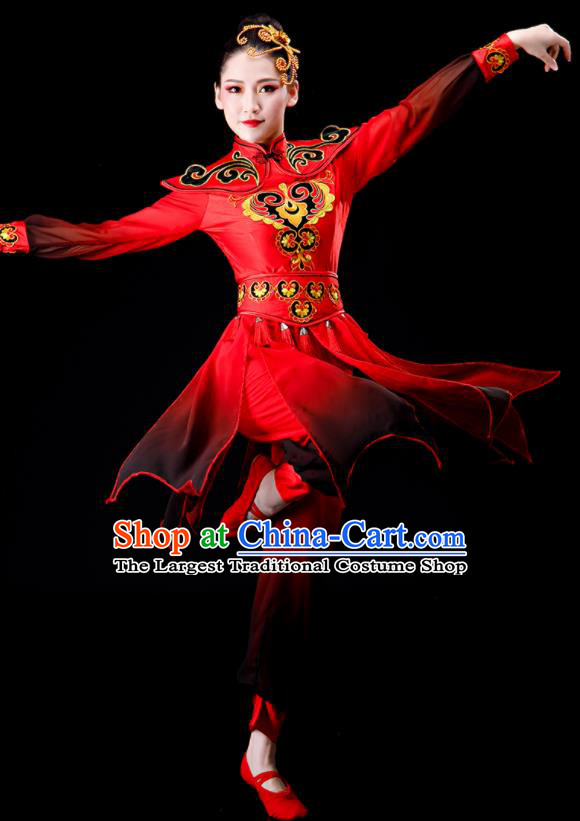 Chinese Folk Dance Costumes Traditional Drum Dance Apparels Women Group Performance Clothing Yangko Dance Red Outfits