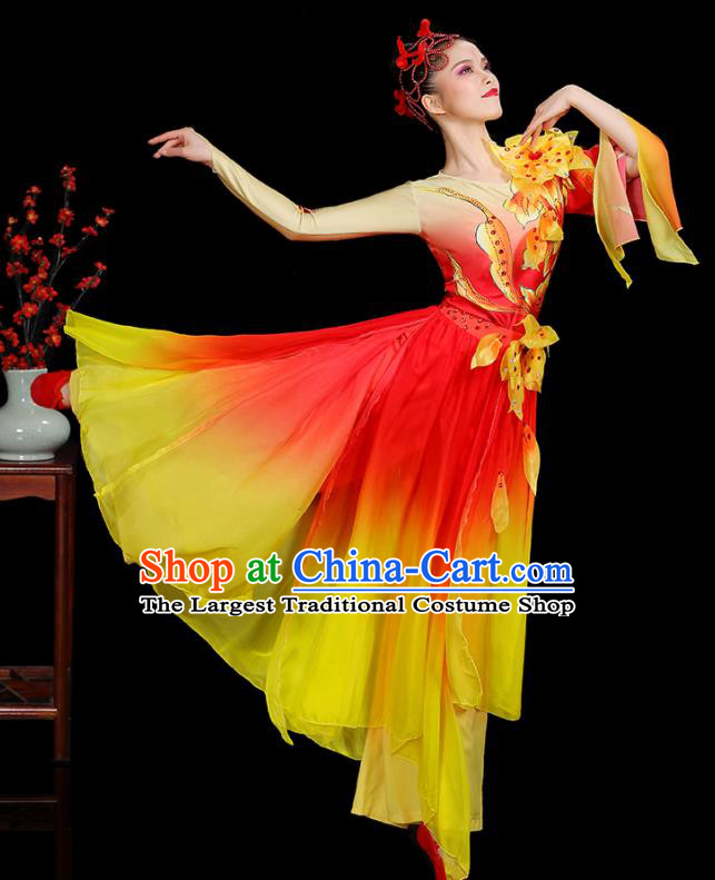 Professional China Spring Festival Gala Performance Garments Modern Dance Clothing Opening Dance Red Dress Women Group Dance Costumes