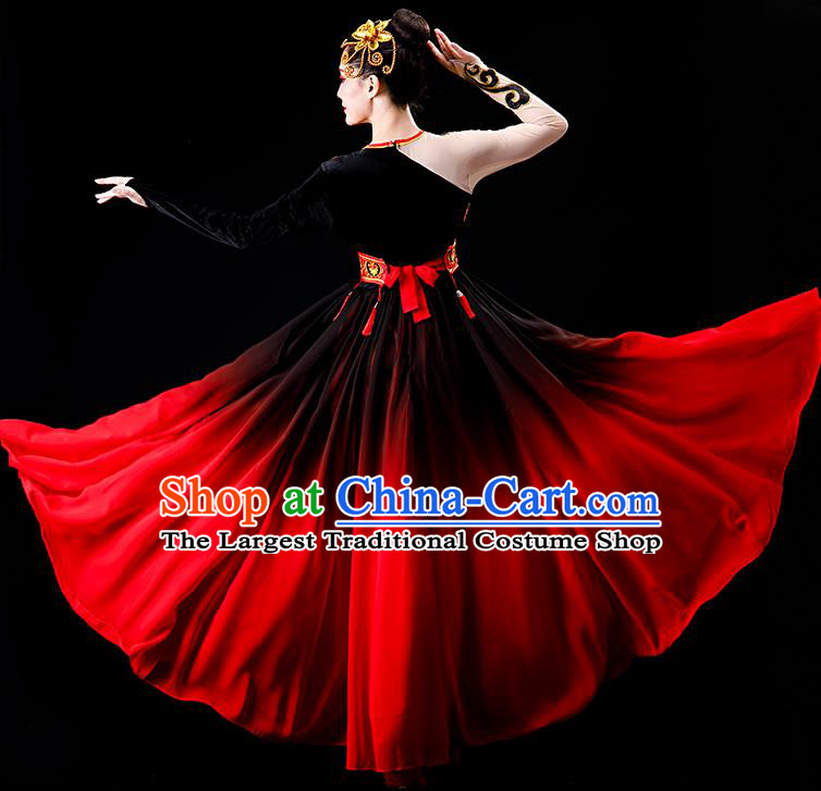 Chinese Xinjiang Ethnic Festival Performance Costumes Uyghur Nationality Dance Red Dress Outfits Uighur Minority Folk Dance Clothing