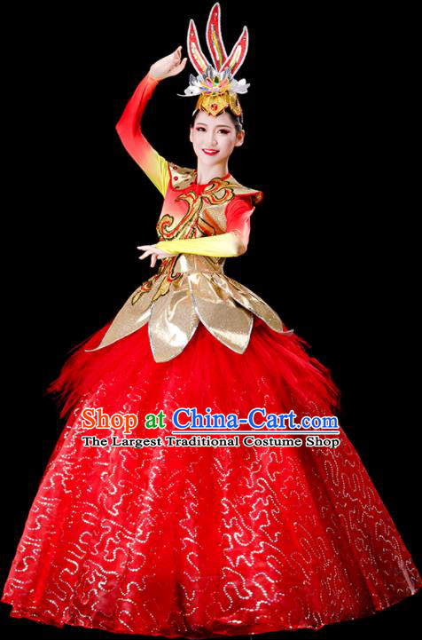 Professional China Stage Performance Costume Women Group Dance Garments Modern Dance Clothing Spring Festival Gala Opening Dance Red Dress