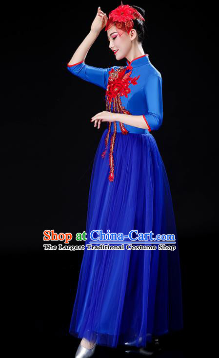 Professional China Spring Festival Gala Opening Dance Royalblue Dress Stage Performance Costume Women Chorus Group Garments Modern Dance Clothing