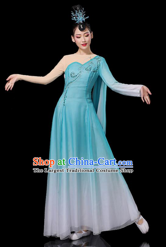 China Umbrella Dance Dress Fan Dance Blue Outfits Woman Performance Clothing Classical Dance Garment Costumes