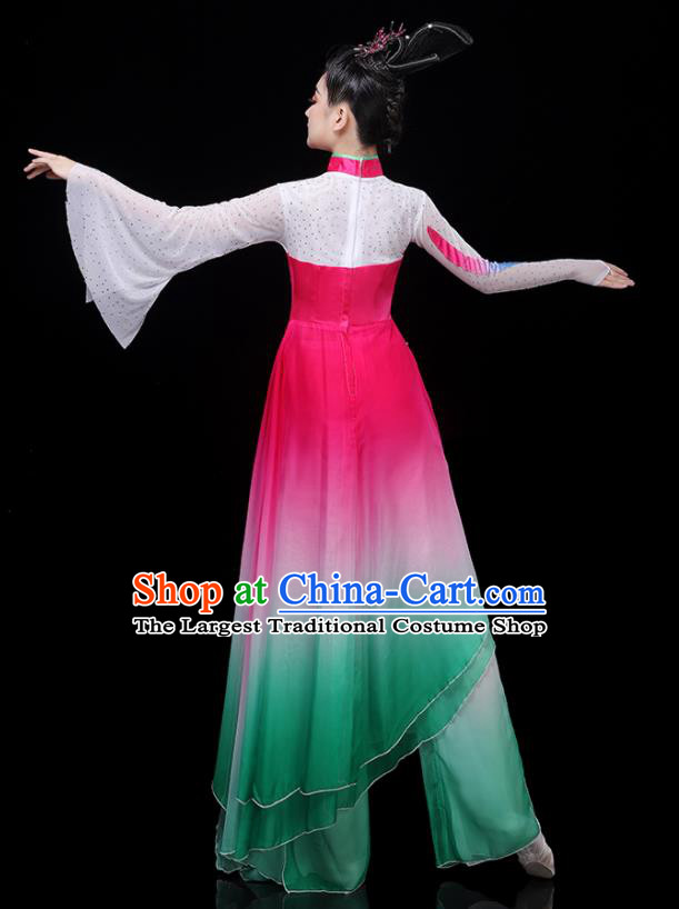 China Classical Dance Clothing Umbrella Dance Garment Costumes Fan Performance Rosy Outfits Woman Group Dancewear