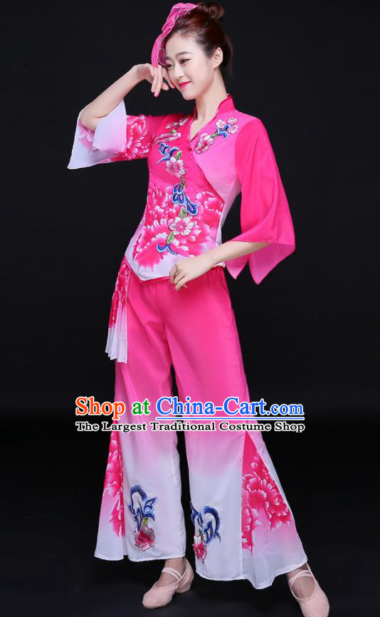 Chinese Women Group Performance Clothing Yangko Dance Pink Outfits Folk Dance Costumes Traditional Fan Dance Apparels