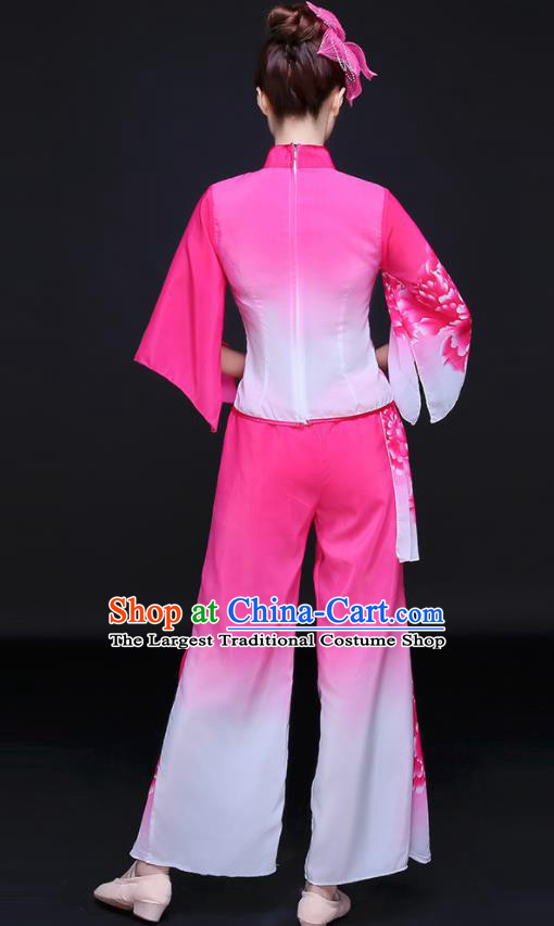 Chinese Women Group Performance Clothing Yangko Dance Pink Outfits Folk Dance Costumes Traditional Fan Dance Apparels