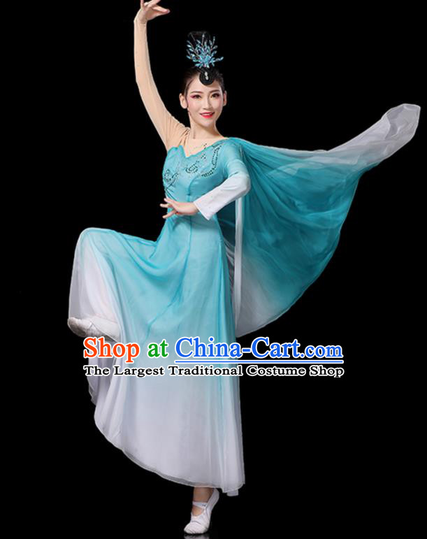 China Umbrella Dance Dress Fan Dance Blue Outfits Woman Performance Clothing Classical Dance Garment Costumes