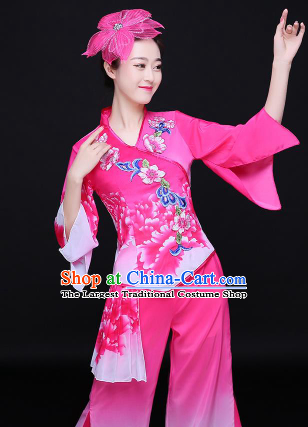 Chinese Women Group Performance Clothing Yangko Dance Pink Outfits Folk Dance Costumes Traditional Fan Dance Apparels