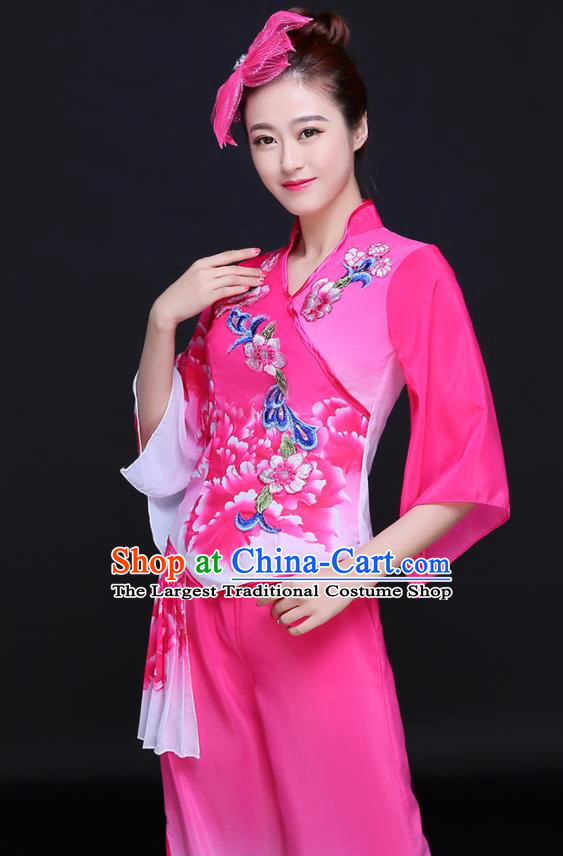 Chinese Women Group Performance Clothing Yangko Dance Pink Outfits Folk Dance Costumes Traditional Fan Dance Apparels