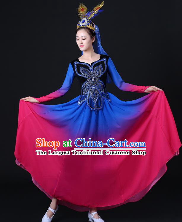 Chinese Uighur Minority Opening Dance Clothing Xinjiang Ethnic Female Performance Costumes Uyghur Nationality Dance Dress Outfits