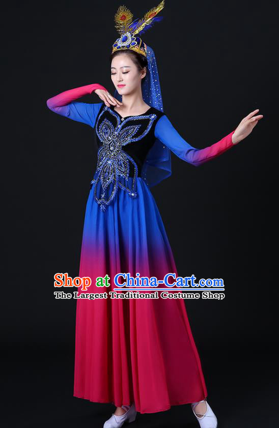 Chinese Uighur Minority Opening Dance Clothing Xinjiang Ethnic Female Performance Costumes Uyghur Nationality Dance Dress Outfits