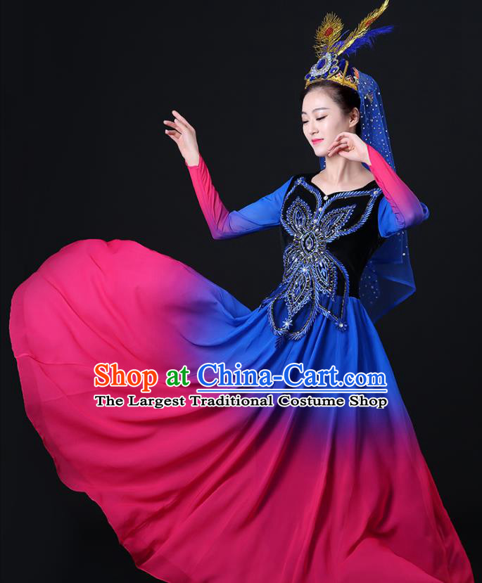 Chinese Uighur Minority Opening Dance Clothing Xinjiang Ethnic Female Performance Costumes Uyghur Nationality Dance Dress Outfits