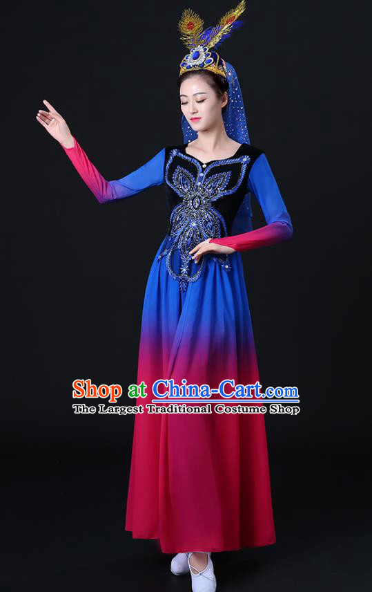 Chinese Uighur Minority Opening Dance Clothing Xinjiang Ethnic Female Performance Costumes Uyghur Nationality Dance Dress Outfits