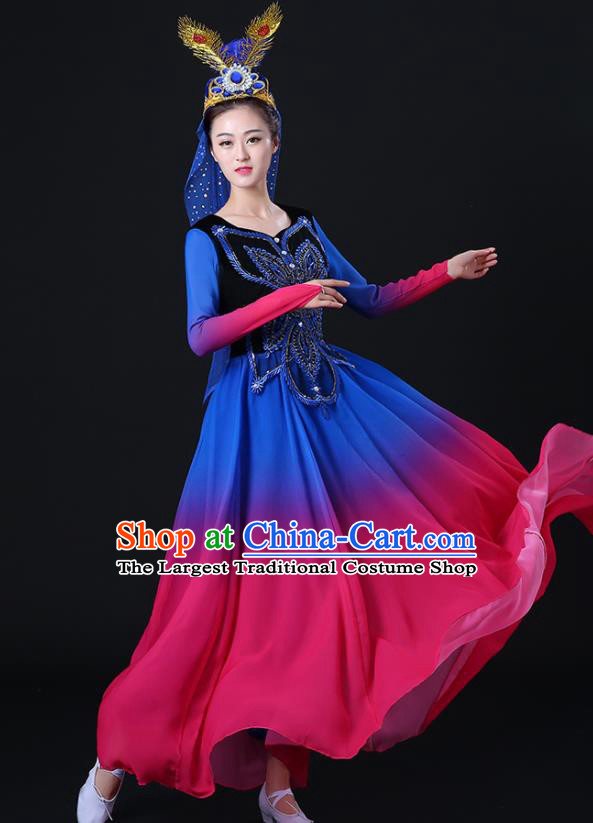 Chinese Uighur Minority Opening Dance Clothing Xinjiang Ethnic Female Performance Costumes Uyghur Nationality Dance Dress Outfits