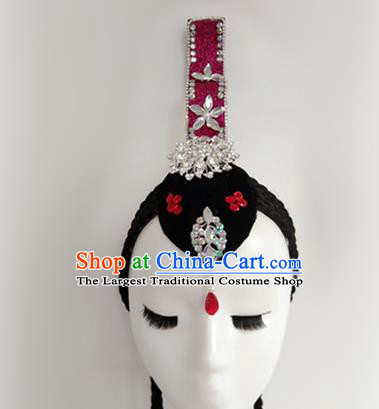 Chinese Classical Dance Hair Accessories Women Group Performance Headdress Beauty Dance Hairpieces Traditional Hanfu Dance Wigs Chignon