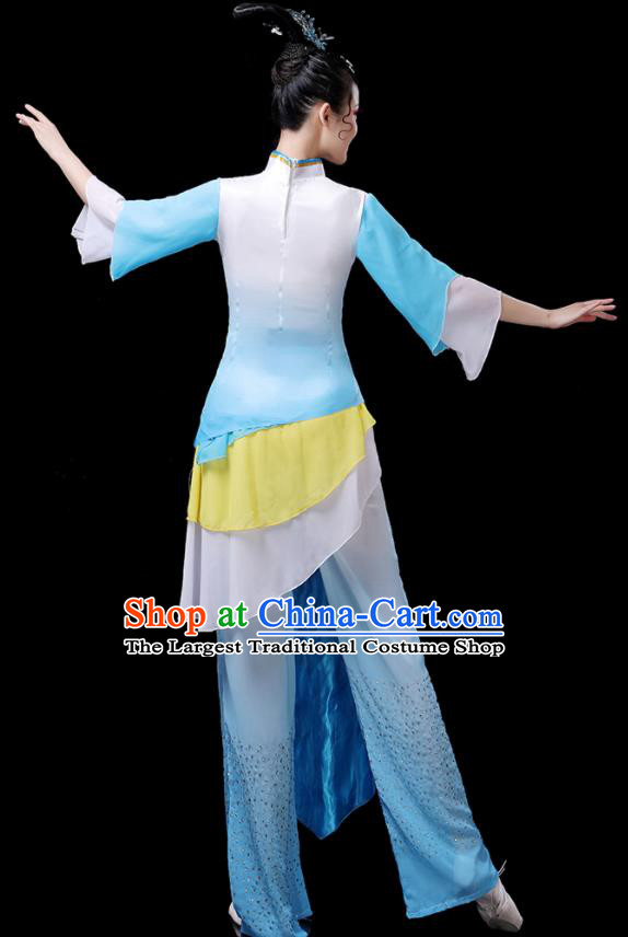 Chinese Women Group Performance Clothing Yangko Dance Blue Outfits Folk Dance Costumes Traditional Lotus Dance Apparels