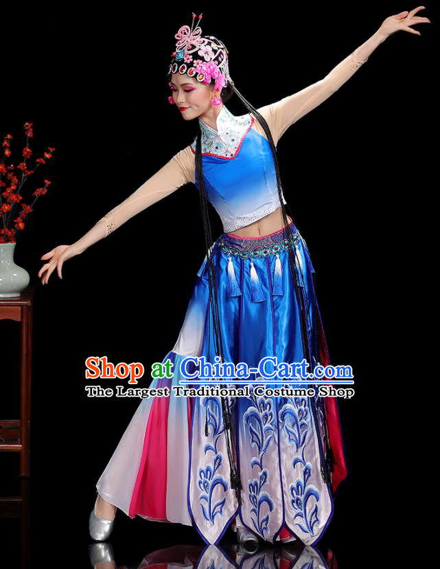 China Classical Dance Garment Costumes Umbrella Dance Dress Opera Dance Blue Outfits Woman Performance Clothing