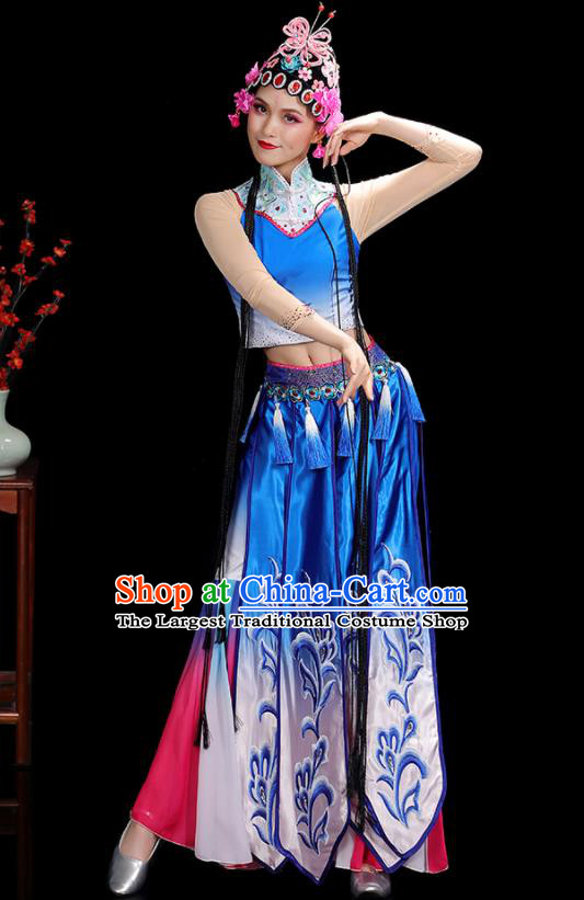 China Classical Dance Garment Costumes Umbrella Dance Dress Opera Dance Blue Outfits Woman Performance Clothing