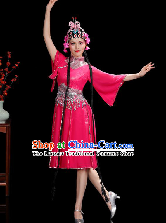 Professional China Women Group Dance Costumes Jazz Performance Garments Modern Dance Clothing Opening Dance Rosy Dress