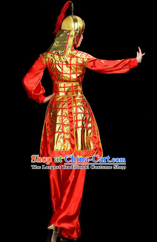 China Woman Performance Clothing Classical Dance Garment Costumes General Dance Dress Water Drum Dance Red Outfits