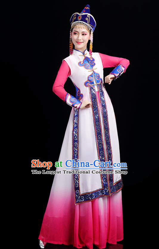 Chinese Ethnic Female Dance Costumes Mongol Nationality Stage Performance Pink Dress Outfits Mongolian Minority Dance Clothing