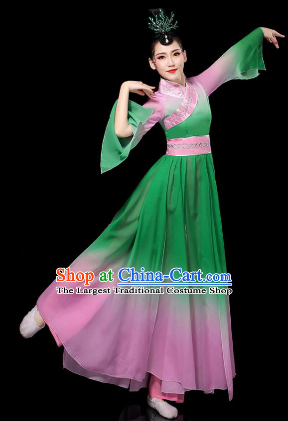China Woman Performance Clothing Classical Dance Garment Costumes Umbrella Dance Dress Palace Fan Dance Green Outfits