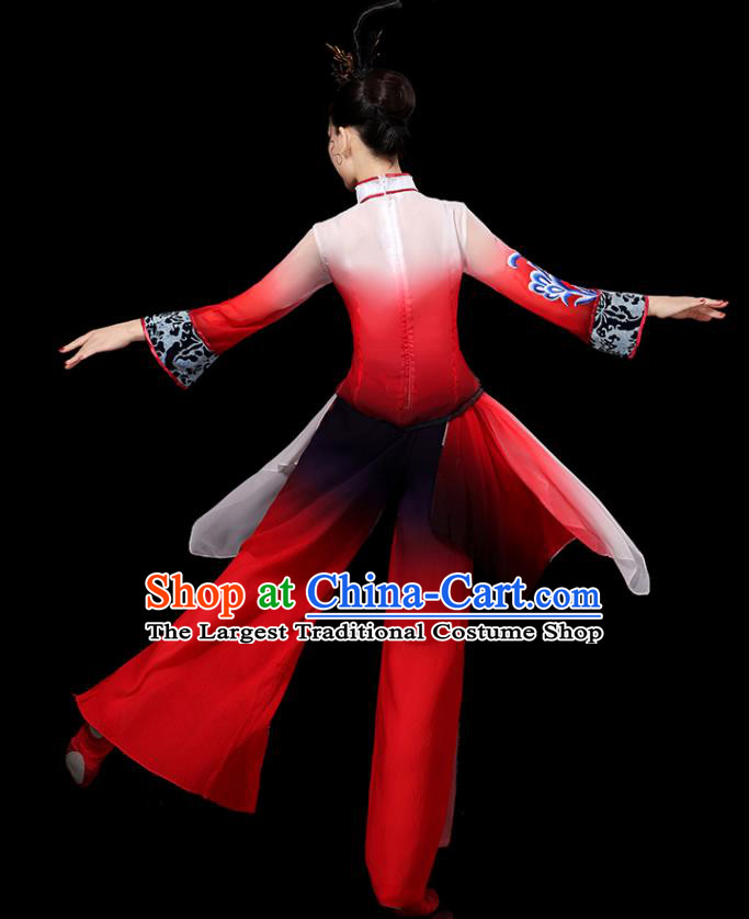 Chinese Yangko Performance Apparels Folk Dance Clothing Traditional Fan Dance Red Outfits Female Group Dance Costumes