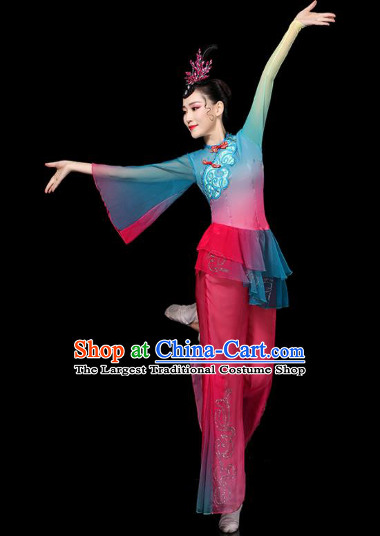 Chinese Female Group Dance Costumes Yangko Performance Apparels Folk Dance Clothing Traditional Fan Dance Rosy Outfits