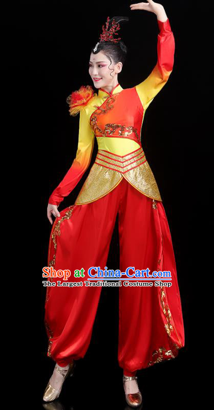 Chinese Yangko Performance Apparels Folk Dance Clothing Traditional Fan Dance Outfits Female Drum Dance Costumes