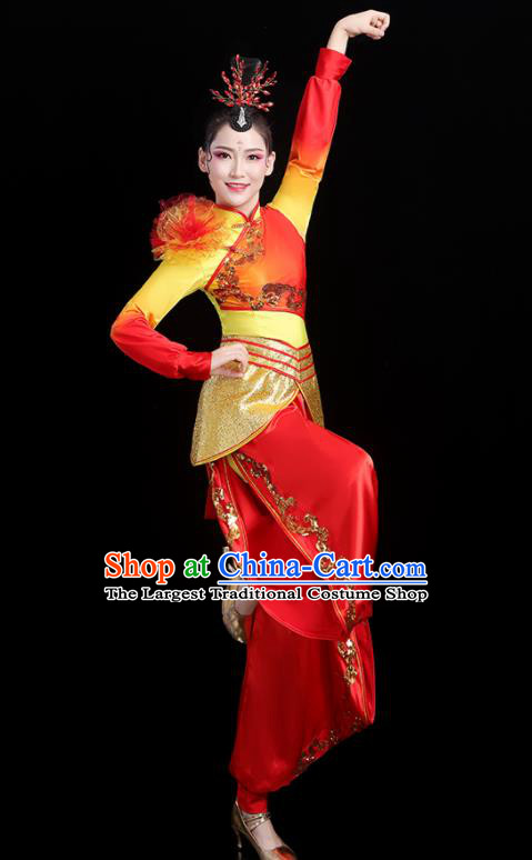 Chinese Yangko Performance Apparels Folk Dance Clothing Traditional Fan Dance Outfits Female Drum Dance Costumes