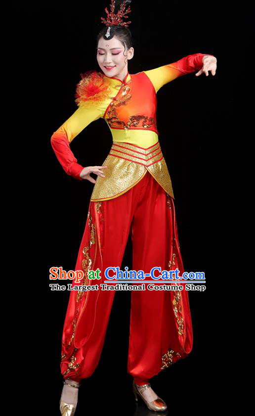 Chinese Yangko Performance Apparels Folk Dance Clothing Traditional Fan Dance Outfits Female Drum Dance Costumes