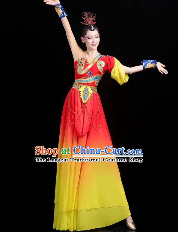 China Jinghong Dance Outfits Woman Performance Clothing Classical Dance Garment Costumes Umbrella Dance Red Dress