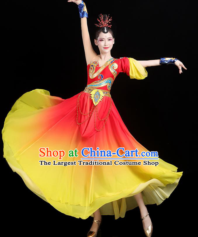 China Jinghong Dance Outfits Woman Performance Clothing Classical Dance Garment Costumes Umbrella Dance Red Dress