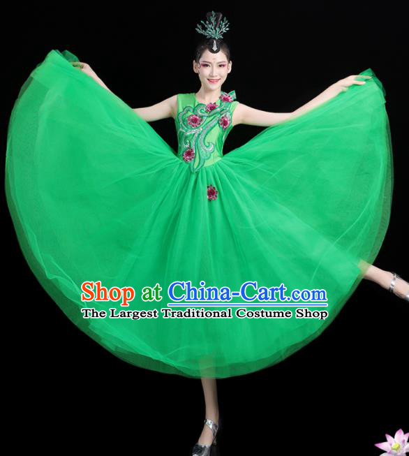 Professional China Opening Dance Green Veil Dress Women Group Dance Costumes Chorus Performance Garments Modern Dance Clothing