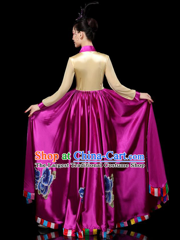 Chinese Chaoxian Minority Dance Clothing Ethnic Female Dance Costumes Korean Nationality Stage Performance Purple Dress Outfits
