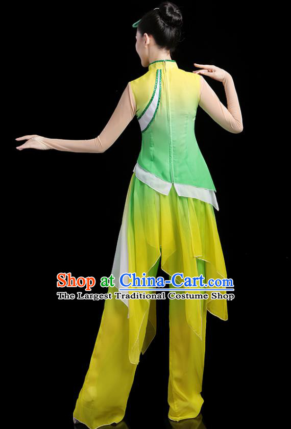 Chinese Female Drum Dance Costumes Yangko Performance Apparels Folk Dance Clothing Traditional Fan Dance Green Outfits