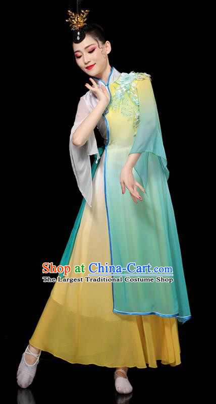 China Umbrella Dance Dress Palace Fan Dance Green Outfits Woman Performance Clothing Classical Dance Garment Costumes