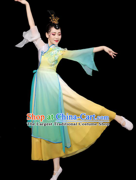 China Umbrella Dance Dress Palace Fan Dance Green Outfits Woman Performance Clothing Classical Dance Garment Costumes