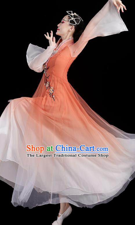 China Classical Dance Clothing Umbrella Dance Garment Costumes Plum Dance Orange Dress Fan Dance Outfits Woman Performance Fashion